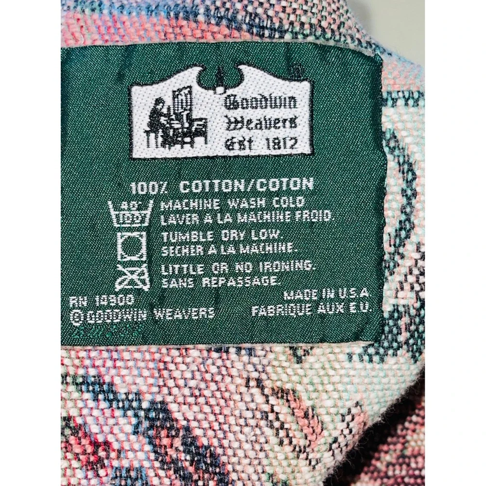 VTG Goodwin Weavers 100% Cotton Woven Tapestry Throw Blanket Floral Motif USA